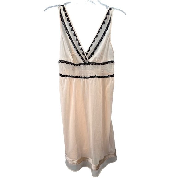Victorias Secret Angels Slip Dress Chemise Nightie size S Beige Black Lace Sheer - Picture 1 of 8